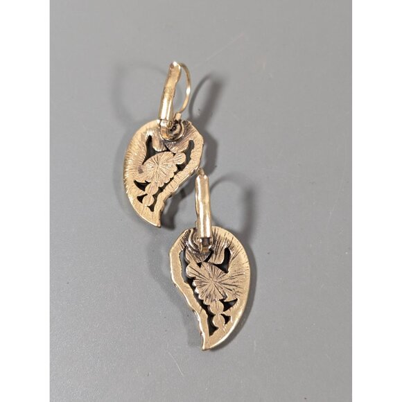 Boho Antiqued Gold Tone Brown Rhinestone Teardrop Leverback Drop Earrings Pierce - Picture 5 of 6